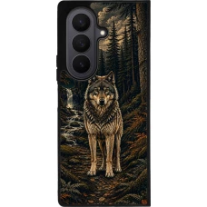Coque Samsung Galaxy Z Fold7 - Silicone rigide noir Linocut Loup