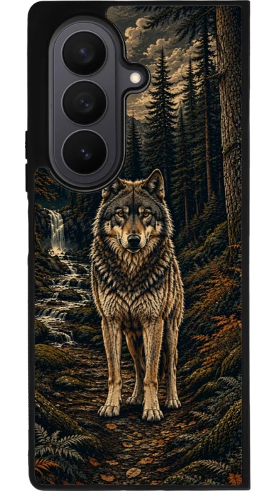 Coque Samsung Galaxy Z Fold7 - Silicone rigide noir Linocut Loup