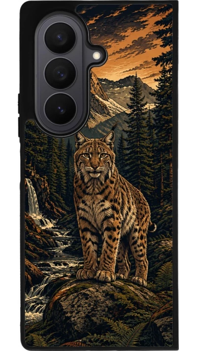 Coque Samsung Galaxy Z Fold7 - Silicone rigide noir Linocut Lynx