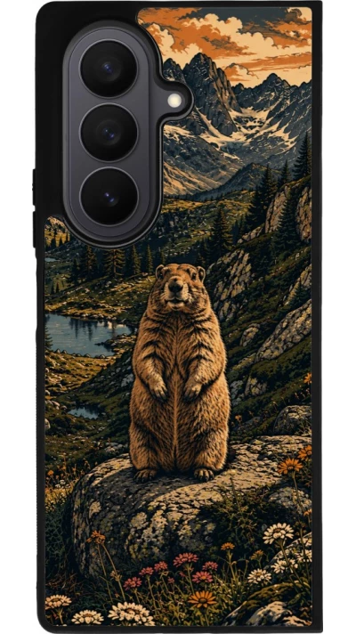 Coque Samsung Galaxy Z Fold7 - Silicone rigide noir Linocut Marmotte