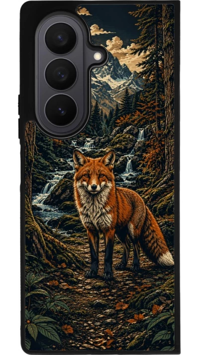 Coque Samsung Galaxy Z Fold7 - Silicone rigide noir Linocut Renard