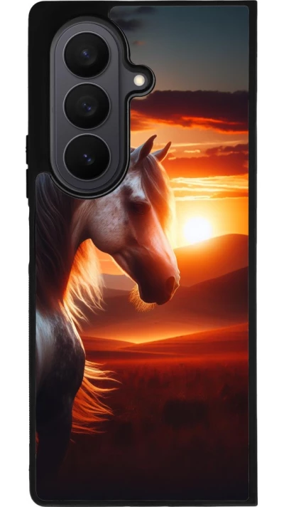 Samsung Galaxy Z Fold7 Case Hülle - Silikon schwarz Majestätischer Sonnenuntergang Pferd
