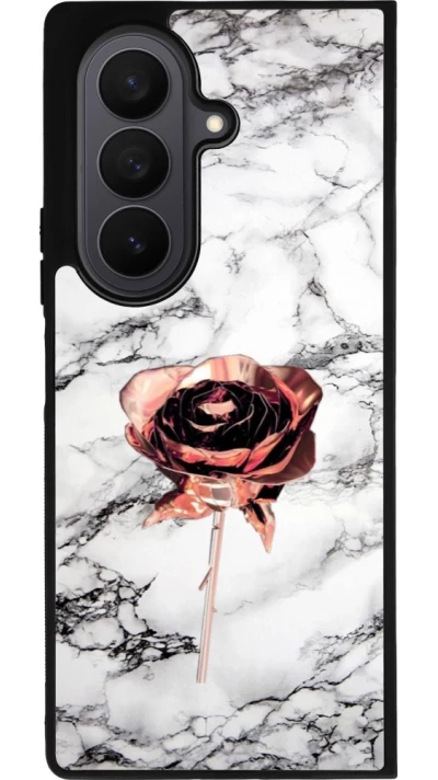 Samsung Galaxy Z Fold7 Case Hülle - Silikon schwarz Marble Rose Gold