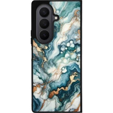 Coque Samsung Galaxy Z Fold7 - Silicone rigide noir Marbre Vert Bleu Doré