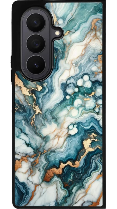 Coque Samsung Galaxy Z Fold7 - Silicone rigide noir Marbre Vert Bleu Doré