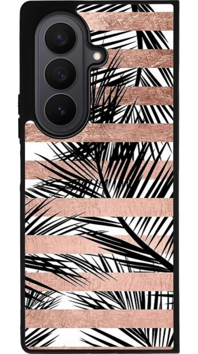 Samsung Galaxy Z Fold7 Case Hülle - Silikon schwarz Palm trees gold stripes