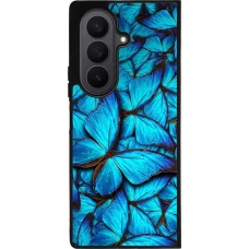 Coque Samsung Galaxy Z Fold7 - Silicone rigide noir Papillon bleu