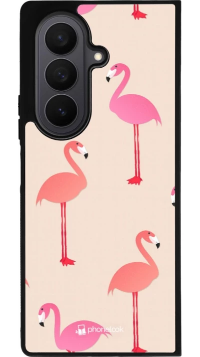 Samsung Galaxy Z Fold7 Case Hülle - Silikon schwarz Pink Flamingos Pattern