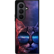 Samsung Galaxy Z Fold7 Case Hülle - Silikon schwarz Red Blue Cat Glasses