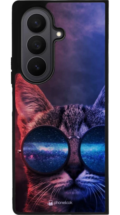 Samsung Galaxy Z Fold7 Case Hülle - Silikon schwarz Red Blue Cat Glasses