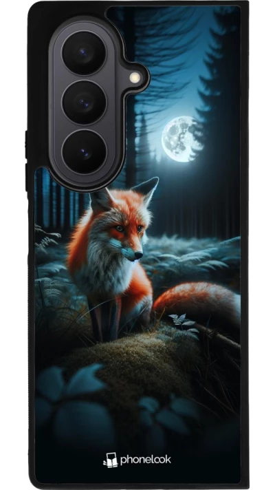 Coque Samsung Galaxy Z Fold7 - Silicone rigide noir Renard lune forêt