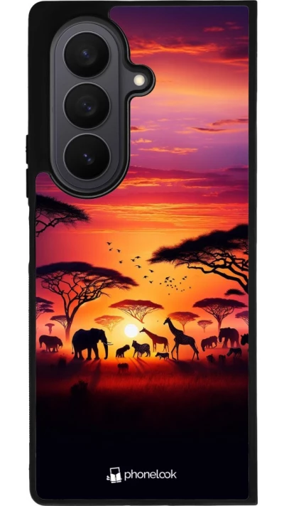 Samsung Galaxy Z Fold7 Case Hülle - Silikon schwarz Safari Sonnenuntergang Wildtiere