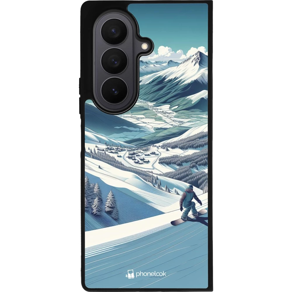 Samsung Galaxy Z Fold7 Case Hülle - Silikon schwarz Snowboarder Berg