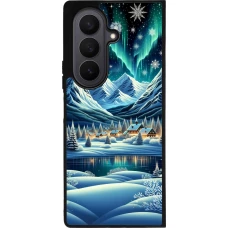 Samsung Galaxy Z Fold7 Case Hülle - Silikon schwarz Verschneites Bergdorf am See in der Nacht