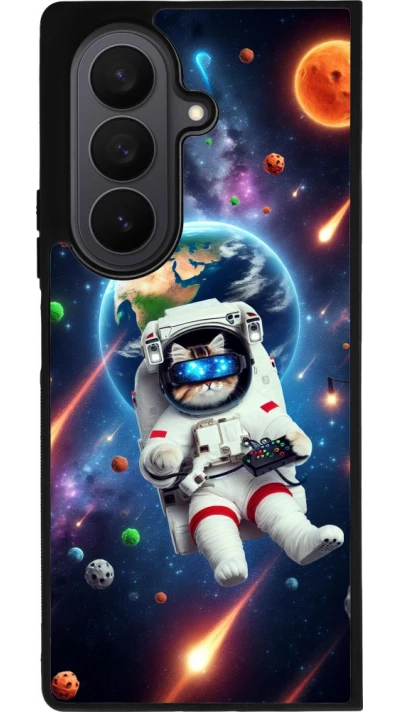 Samsung Galaxy Z Fold7 Case Hülle - Silikon schwarz VR SpaceCat Odyssee