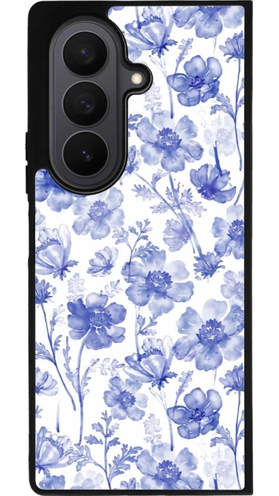 Samsung Galaxy Z Fold7 Case Hülle - Silikon schwarz Spring 23 watercolor blue flowers