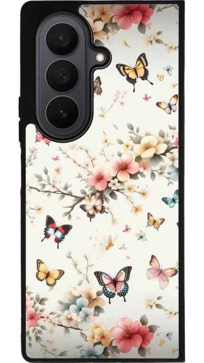 Coque Samsung Galaxy Z Fold7 - Silicone rigide noir Spring 25 Papillons Légers