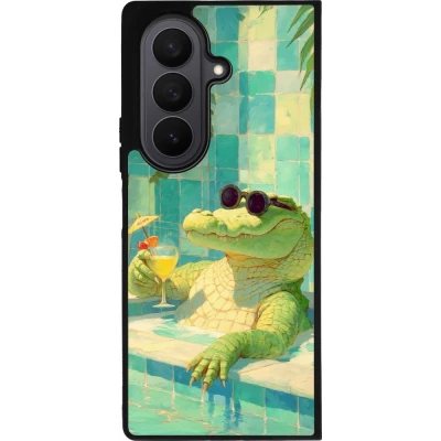 Samsung Galaxy Z Fold7 Case Hülle - Silikon schwarz Crocodile in the swimming pool Summer 2026