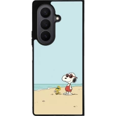 Coque Samsung Galaxy Z Fold7 - Silicone rigide noir Snoopy on the beach Summer 2026