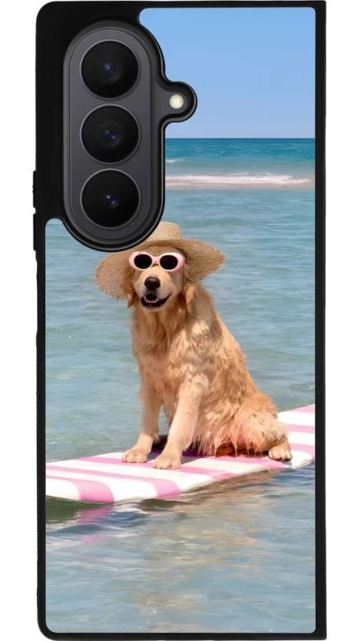Samsung Galaxy Z Fold7 Case Hülle - Silikon schwarz Summer Dog on Paddle