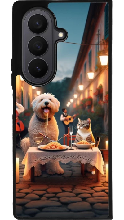 Samsung Galaxy Z Fold7 Case Hülle - Silikon schwarz Valentin 2024 Hund & Katze Kerzenlicht