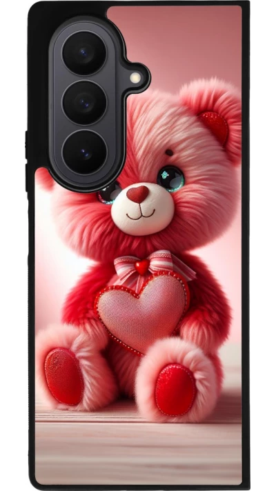 Samsung Galaxy Z Fold7 Case Hülle - Silikon schwarz Valentin 2024 Rosaroter Teddybär