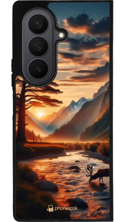 Samsung Galaxy Z Fold7 Case Hülle - Silikon schwarz Tal Sonnenuntergang Hirsch Baum