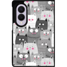 Coque Samsung Galaxy Z Fold8 - Silicone rigide noir Chats gris troupeau