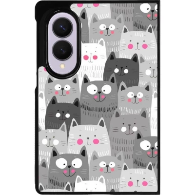 Coque Samsung Galaxy Z Fold8 - Silicone rigide noir Chats gris troupeau
