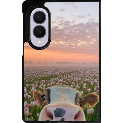 Coque Samsung Galaxy Z Fold8 - Silicone rigide noir Cow with tulips Spring 2026