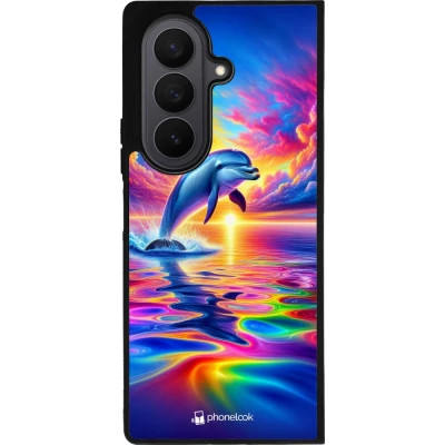 Coque Samsung Galaxy Z Fold8 Ultra - Silicone rigide noir Dauphin arc-en-ciel heureux