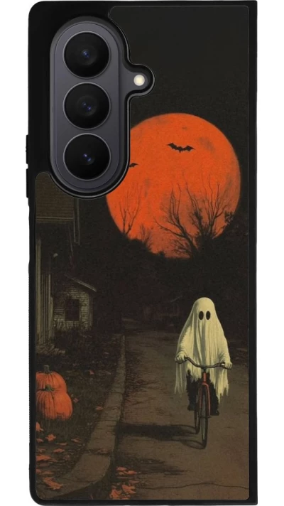 Coque Samsung Galaxy Z Fold8 Ultra - Silicone rigide noir Halloween 2025 Ghost on a bicycle