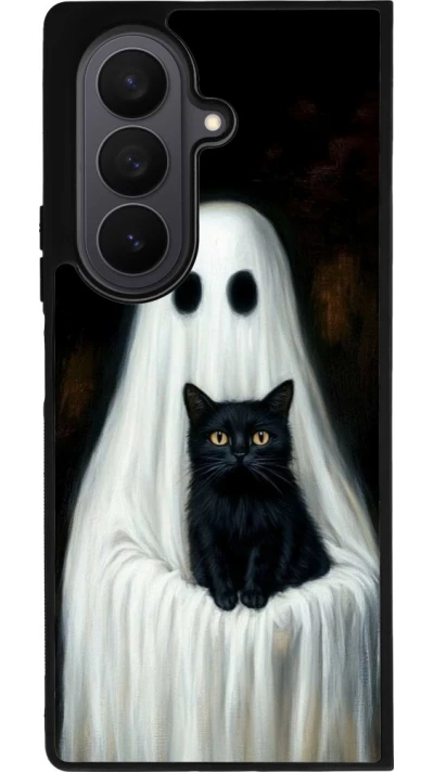 Coque Samsung Galaxy Z Fold8 Ultra - Silicone rigide noir Halloween 2025 Ghost with black cat