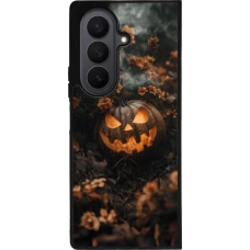Coque Samsung Galaxy Z Fold8 Ultra - Silicone rigide noir Halloween 2025 Pumpkin with flowers