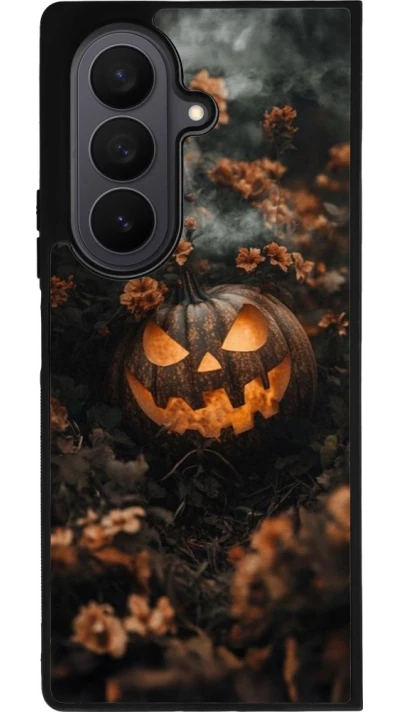 Coque Samsung Galaxy Z Fold8 Ultra - Silicone rigide noir Halloween 2025 Pumpkin with flowers