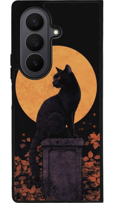 Coque Samsung Galaxy Z Fold8 Ultra - Silicone rigide noir Halloween 2026 Cat Art Nouveau
