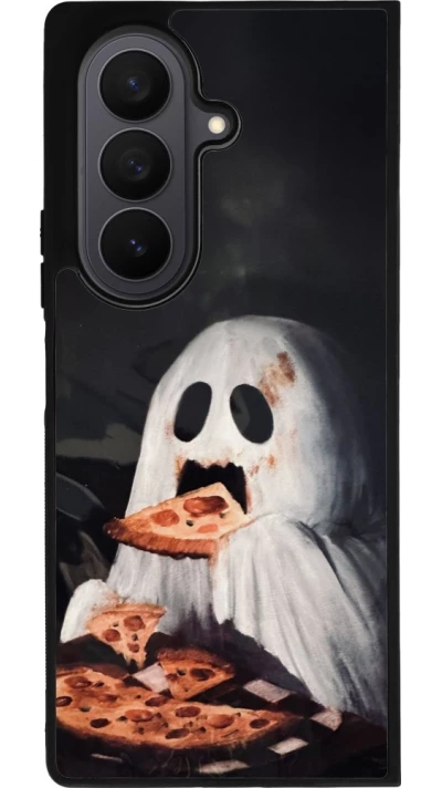 Coque Samsung Galaxy Z Fold8 Ultra - Silicone rigide noir Halloween 2026 Ghost eating pizza