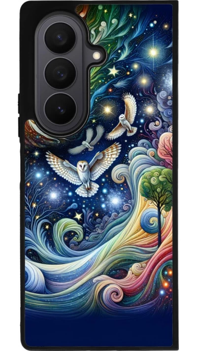 Coque Samsung Galaxy Z Fold8 Ultra - Silicone rigide noir hibou volant floral