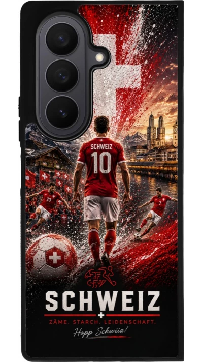 Coque Samsung Galaxy Z Fold8 Ultra - Silicone rigide noir Football Schweiz splash 2026