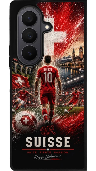 Coque Samsung Galaxy Z Fold8 Ultra - Silicone rigide noir Football Suisse splash 2026