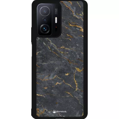 Coque Xiaomi 11T - Silicone rigide noir Grey Gold Marble