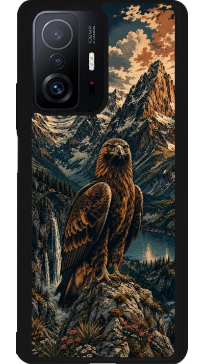 Coque Xiaomi 11T - Silicone rigide noir Linocut Aigle Royal
