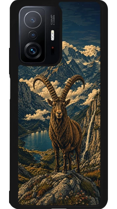 Coque Xiaomi 11T - Silicone rigide noir Linocut Bouquetin