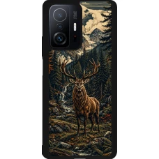 Xiaomi 11T Case Hülle - Silikon schwarz Linocut Reh