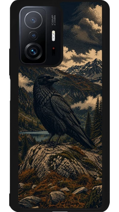 Coque Xiaomi 11T - Silicone rigide noir Linocut Grand Corbeau