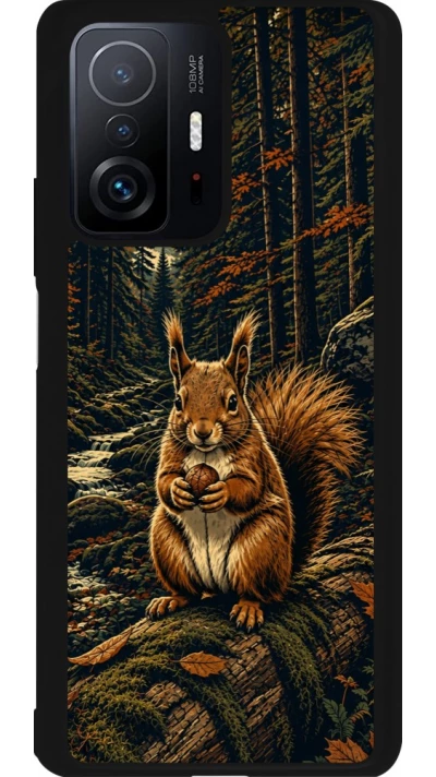 Coque Xiaomi 11T - Silicone rigide noir Linocut Ecureuil