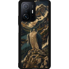 Xiaomi 11T Case Hülle - Silikon schwarz Linocut Wanderfalke