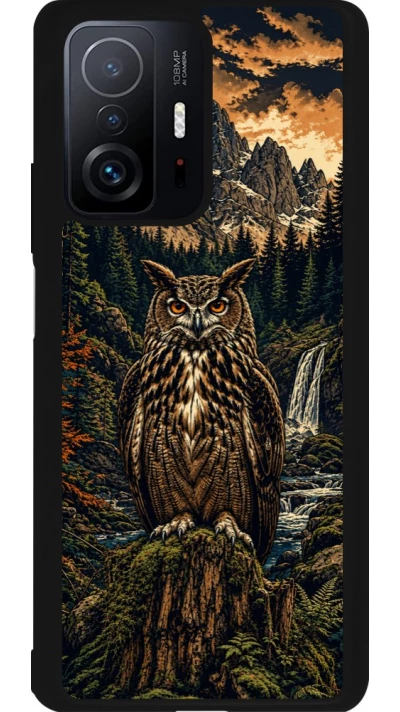 Coque Xiaomi 11T - Silicone rigide noir Linocut Grand-Duc
