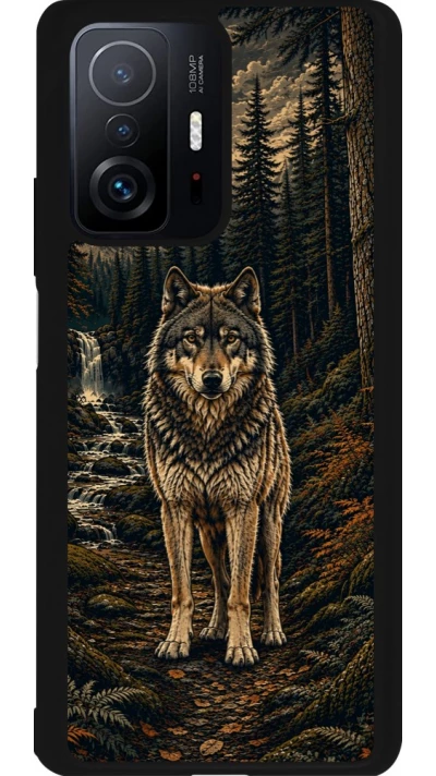 Coque Xiaomi 11T - Silicone rigide noir Linocut Loup