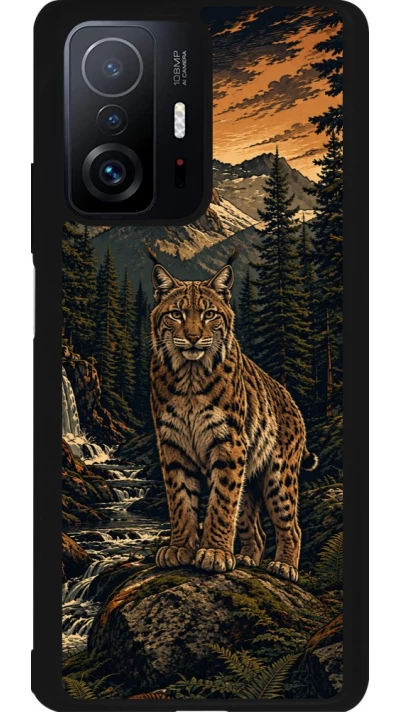 Coque Xiaomi 11T - Silicone rigide noir Linocut Lynx